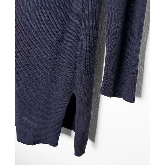 Eileen Fisher Womens Open Front Duster Cardigan Sweater Navy Brown Side Slits LP - Picture 6 of 9